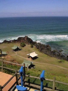 Here's a fine weather photo of the rocky outcrop I had to climb to avoid some nasty waves and rips.  All the surf photographers normally camp on the top, and were mighty surprised to see me pop over the edge.